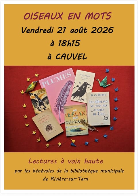 Affiche du spectacle « Oiseaux en mots », vendredi 21 août 2026 à Cauvel